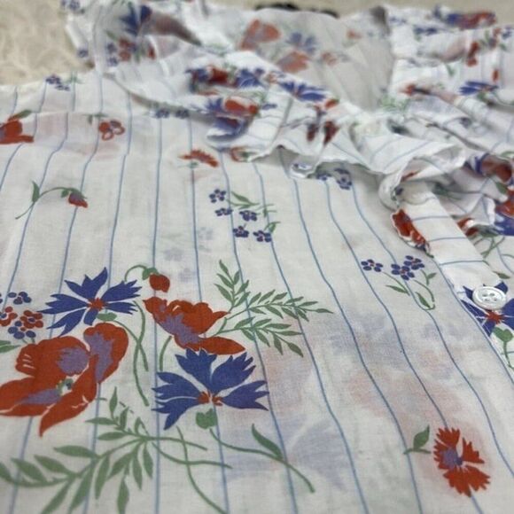 Veronica Beard Leina White Floral Ruffle Sleeveless Button Front V-neck Blouse M - Picture 7 of 10